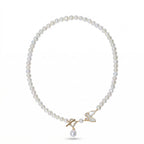 Elegant Pearl Necklace with Butterfly and Pearl Pendant