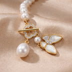 Elegant Pearl Necklace with Butterfly and Pearl Pendant