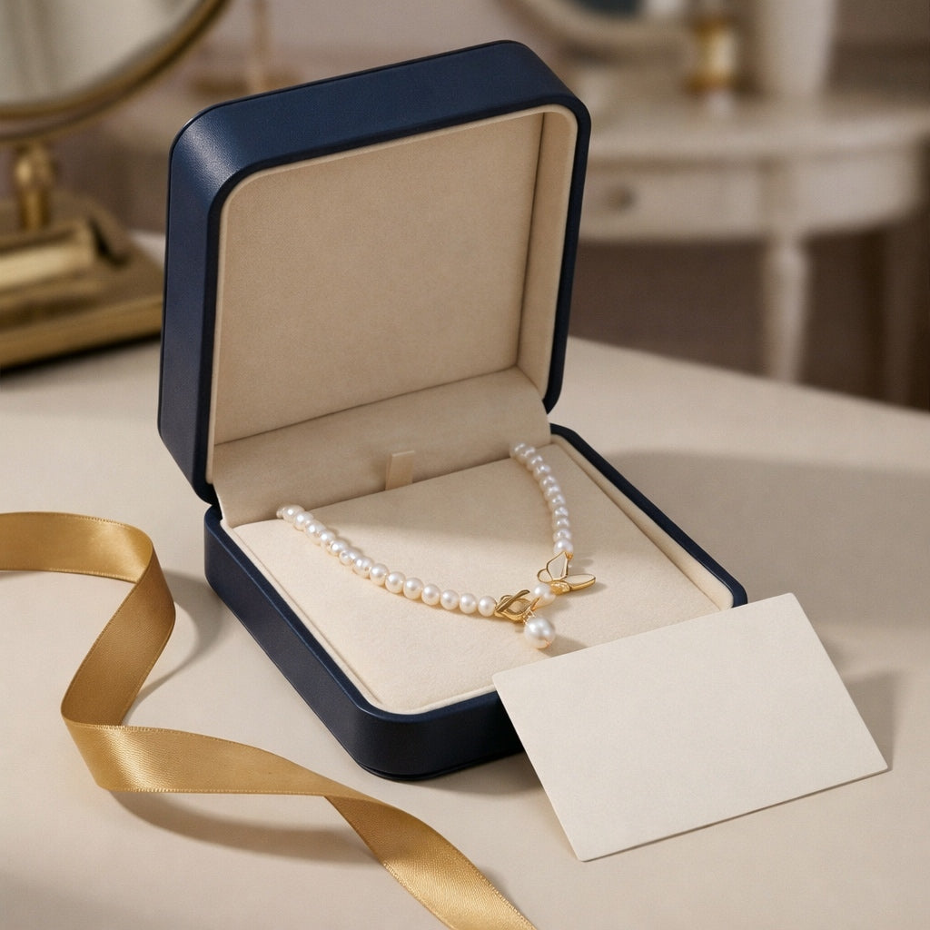 Elegant Pearl Necklace with Butterfly and Pearl Pendant