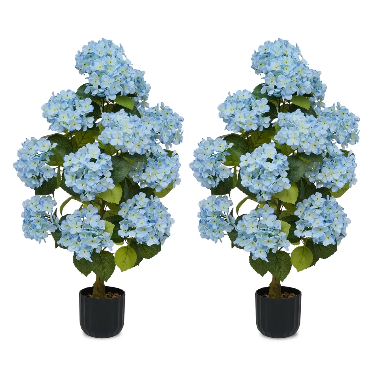 2 Pcs Artificial Hydrangea Flower Pot, Realistic Silk Hydrangea Flower Tree with Decorative Pebbles and Planter, Suitable for Home, Office, Patio, Porch, Indoor and Outdoor Decoration