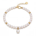 Elegant Freshwater Pearl Bracelet with Gold Accents and Teardrop Pendant