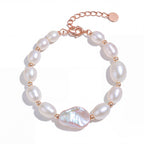 Elegant Freshwater Pearl Bracelet with Rose Gold Accents and Baroque Pendant
