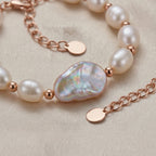 Elegant Freshwater Pearl Bracelet with Rose Gold Accents and Baroque Pendant