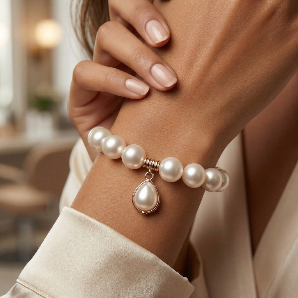Sophisticated Freshwater Pearl Bracelet with Teardrop Pendant