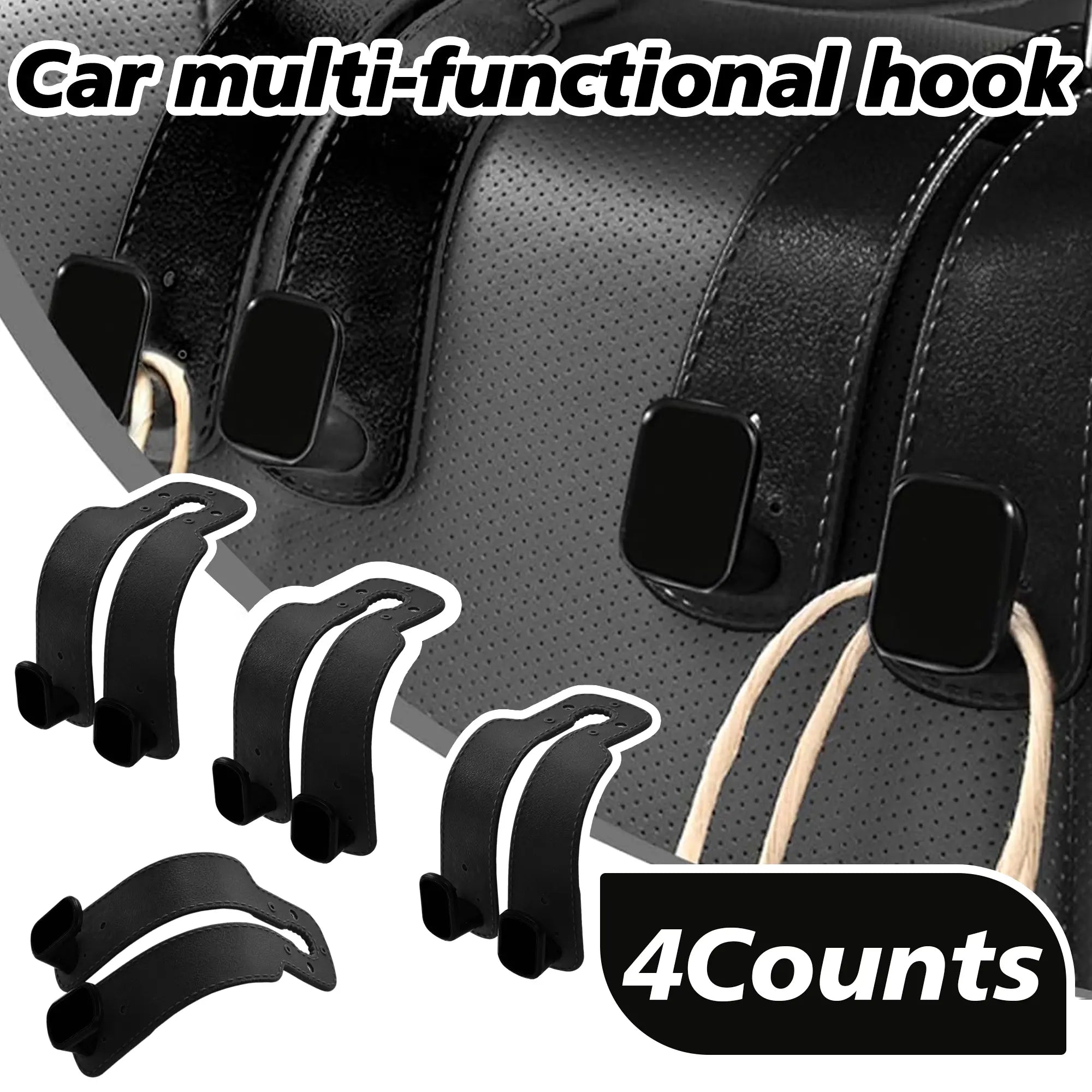 Car Seat Headrest Hooks, Improved Double Hooks for Car Seats to Hold Kids' Toys, Hats, Masks, and Sunglasses, Soft and Gentle Faux Leather