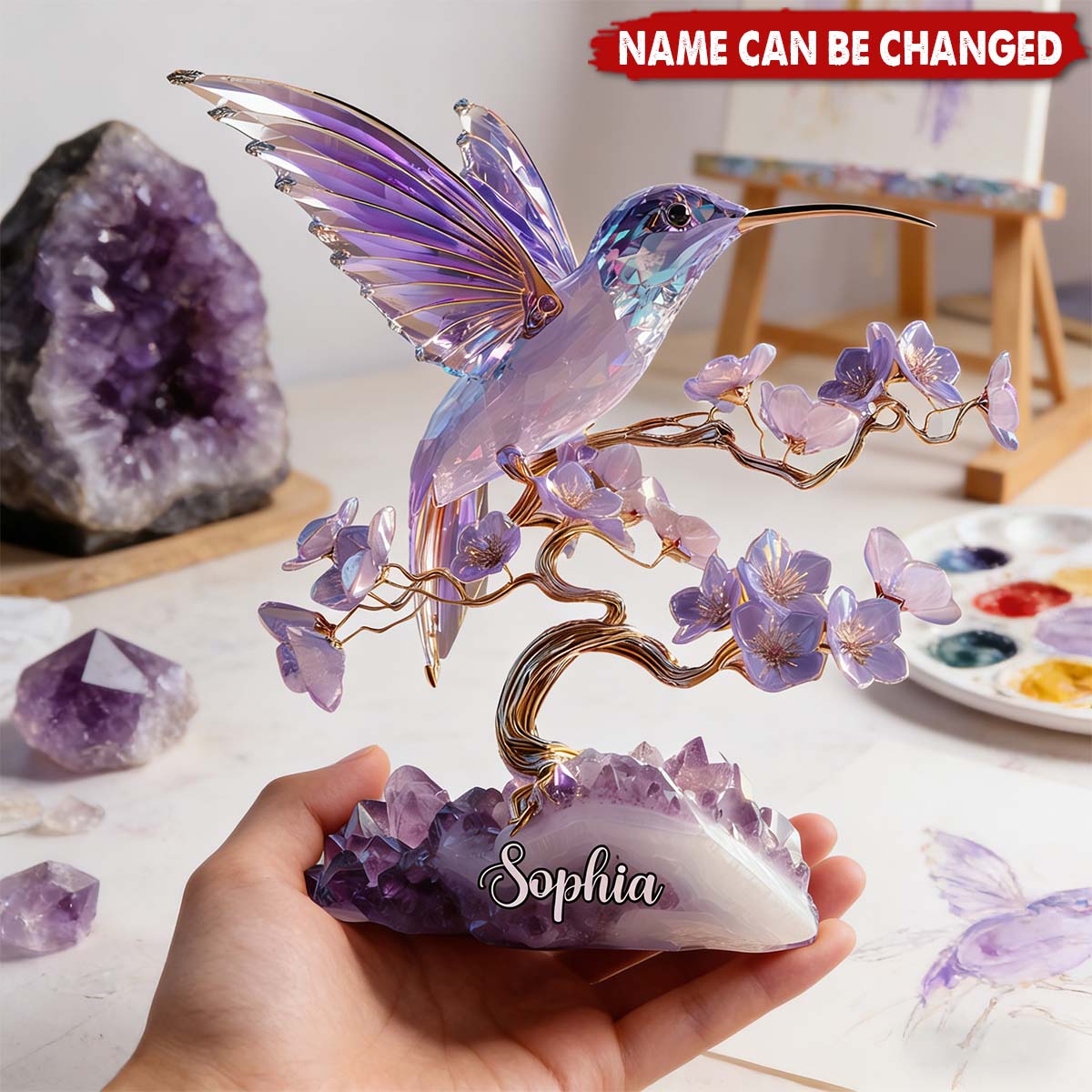 🔥 LAST DAY 50% OFF-Personalized Amethyst-Inspired Hummingbird Acrylic Plaque