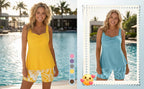 Retro Vibrant Printed 2-Piece Tankini Set | Sun Protection Body-Covering Boxer Swimsuit for Women