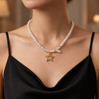 Elegant Pearl Necklace with Star and Butterfly Pendant
