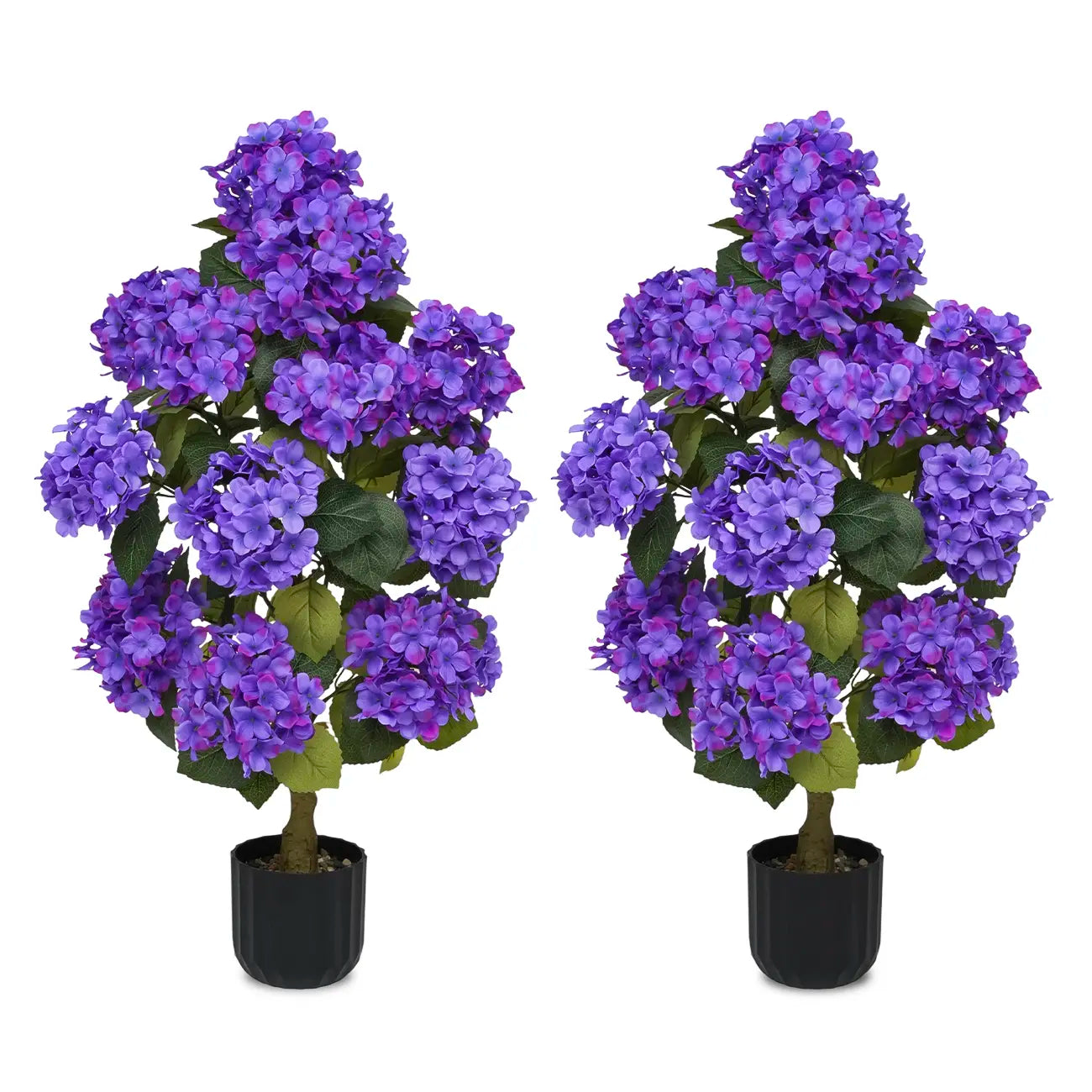 2 Pcs Artificial Hydrangea Flower Pot, Realistic Silk Hydrangea Flower Tree with Decorative Pebbles and Planter, Suitable for Home, Office, Patio, Porch, Indoor and Outdoor Decoration