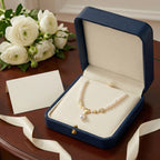 Pearl Necklace with Heart-Shaped Gold Pendants and Droplet Pearl