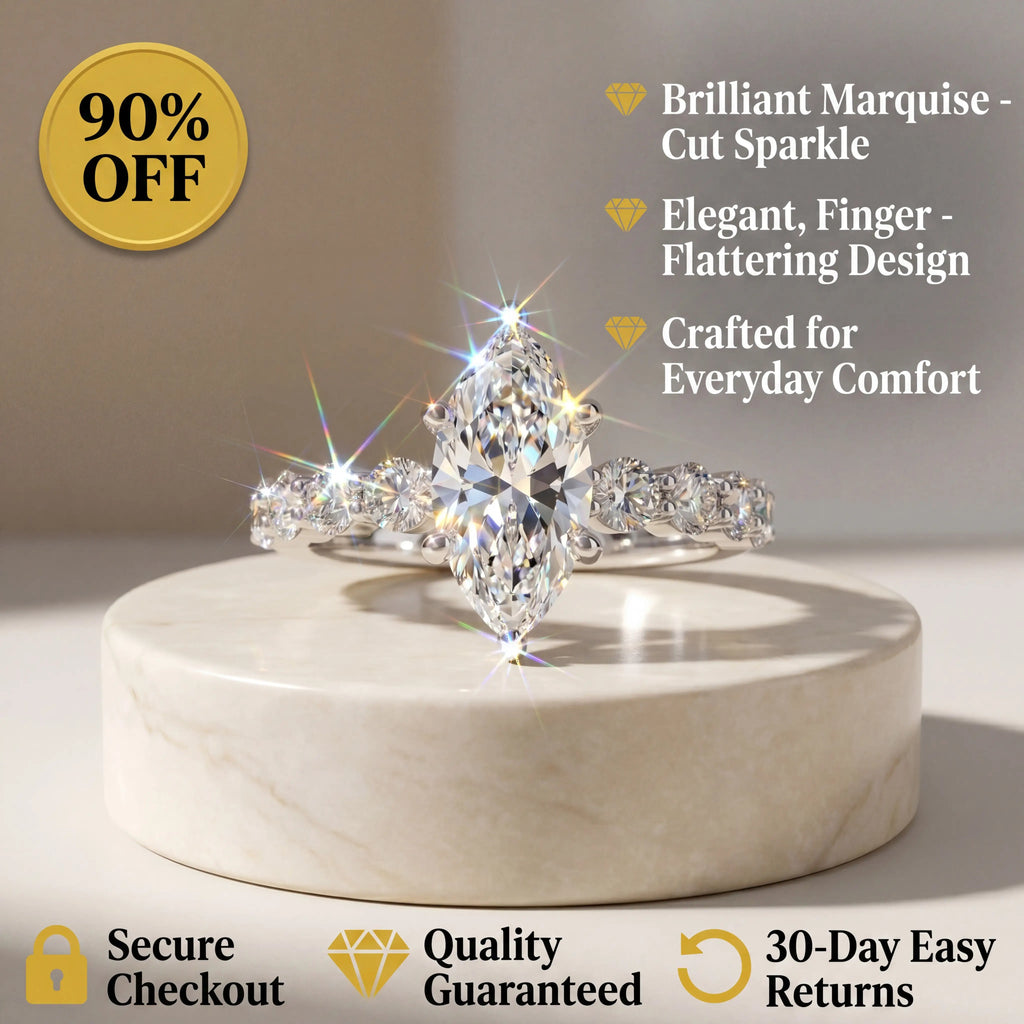 🔥 Last Day Flash Sale — Premium 2-Carat Marquise Moissanite Ring | 90% OFF 🔥