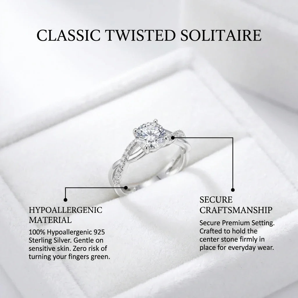 🚨 LAST DAY 90% OFF- Premium 2ct Moissanite Travel Ring - Classic Twisted Band (Passes Diamond Tester)
