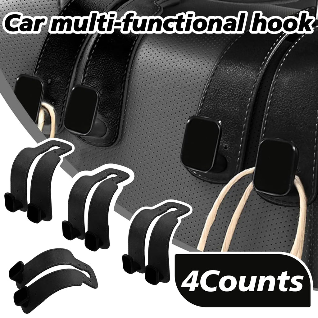Car Seat Headrest Hooks, Improved Double Hooks for Car Seats to Hold Kids' Toys, Hats, Masks, and Sunglasses, Soft and Gentle Faux Leather