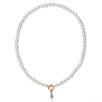 Elegant Pearl Necklace with Gold Key Pendant