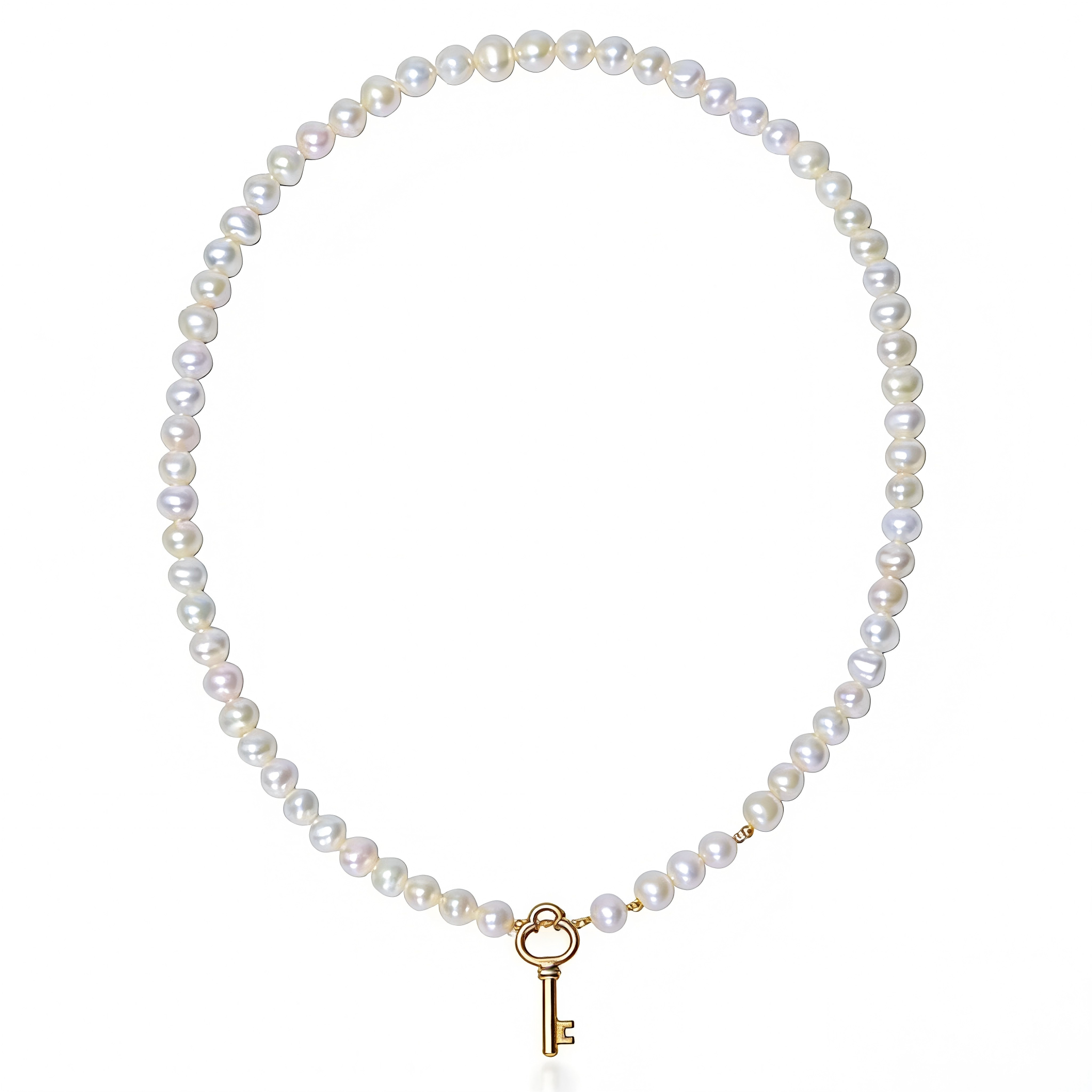 Elegant Pearl Necklace with Gold Key Pendant