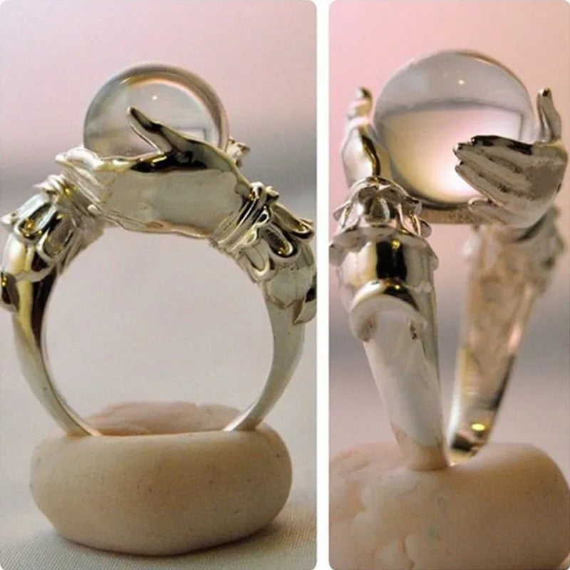 Witch’s Grip Protection S925 Sterling Silver Obsidian/Crystal Ball Ring
