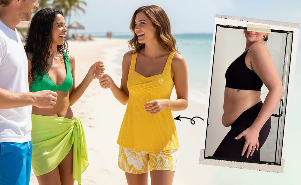 Retro Vibrant Printed 2-Piece Tankini Set | Sun Protection Body-Covering Boxer Swimsuit for Women