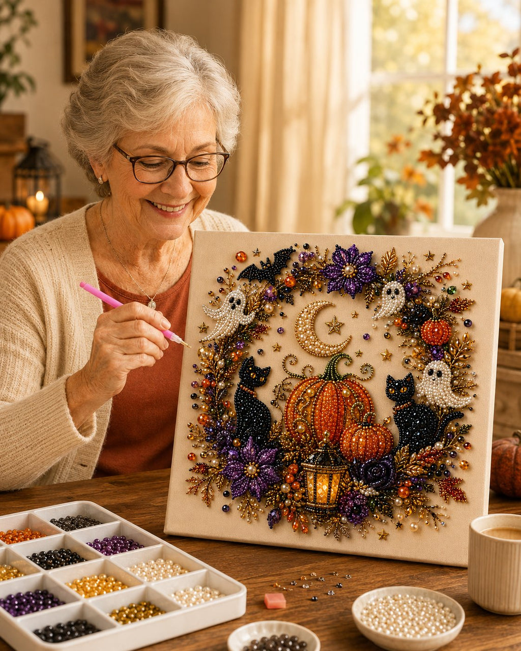 🔥Last Day 50% OFF– 👻✨ Halloween Pearl Art DIY Kit – Turn Tiny Pearls into Spooky-Cute Magic