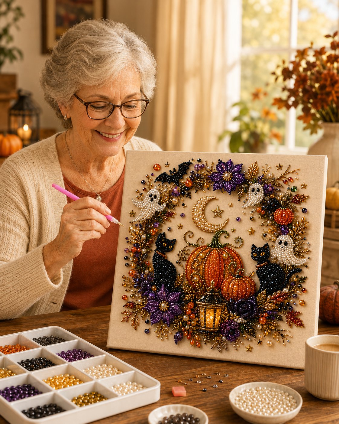 🔥Last Day 50% OFF– 👻✨ Halloween Pearl Art DIY Kit – Turn Tiny Pearls into Spooky-Cute Magic