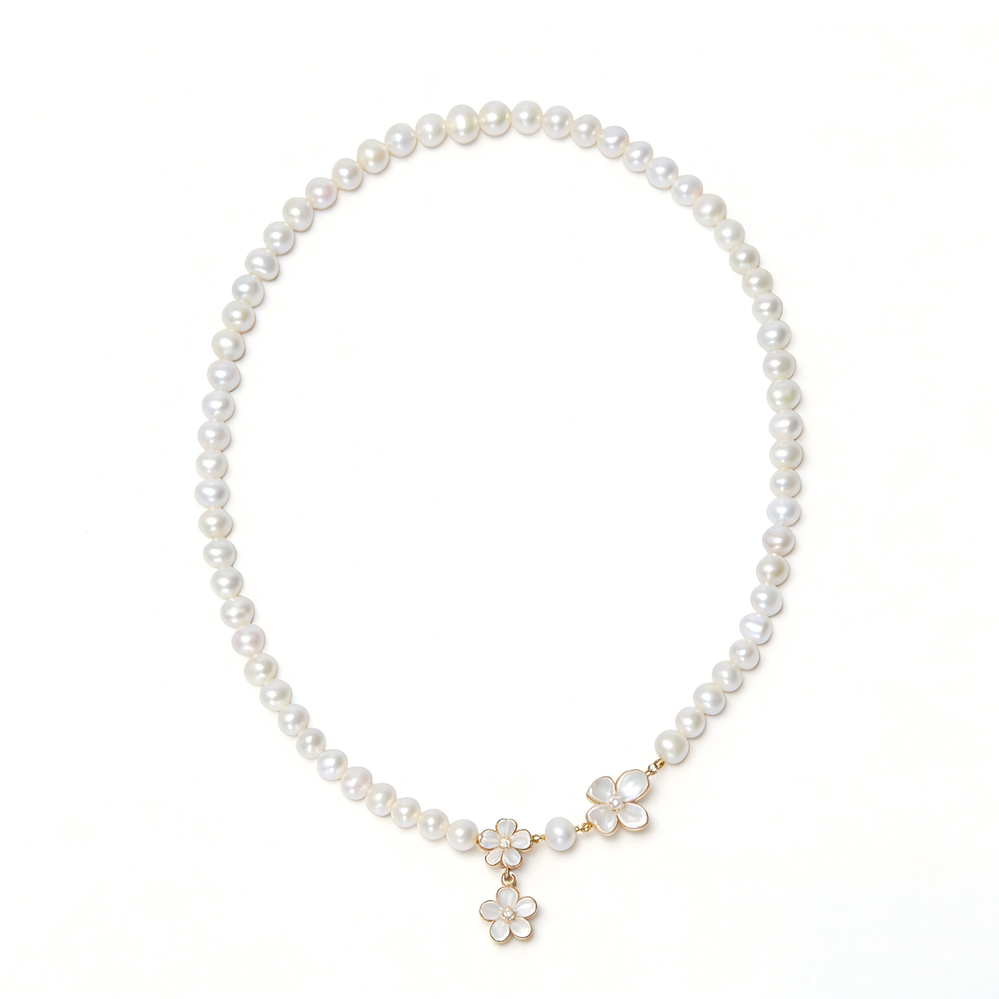 Delicate Pearl Necklace with Flower Pendant