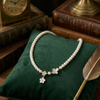 Delicate Pearl Necklace with Flower Pendant