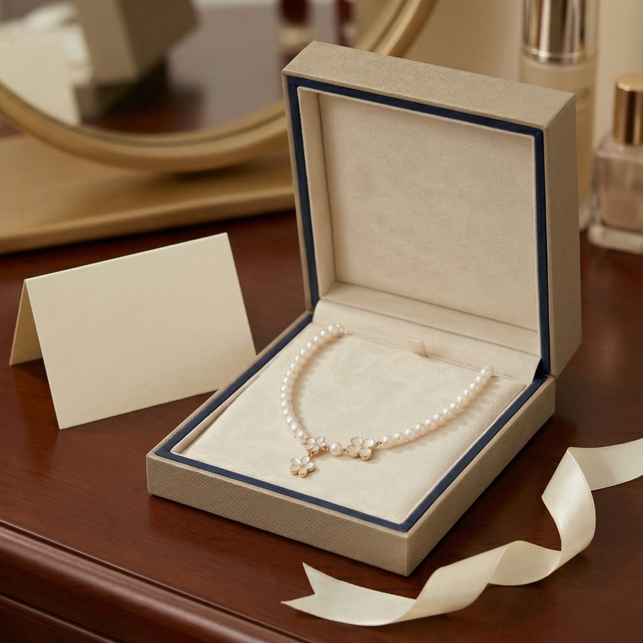 Delicate Pearl Necklace with Flower Pendant