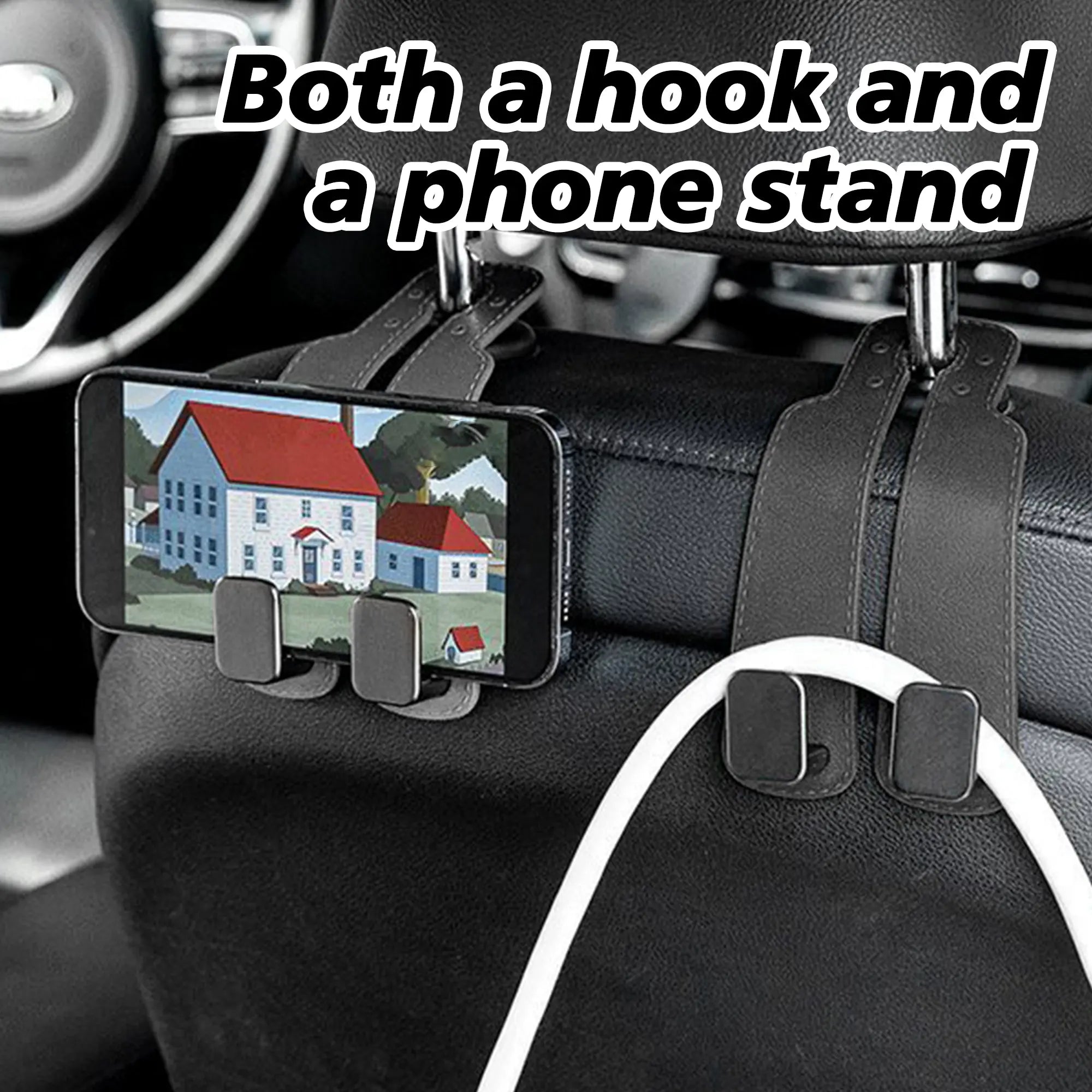Car Seat Headrest Hooks, Improved Double Hooks for Car Seats to Hold Kids' Toys, Hats, Masks, and Sunglasses, Soft and Gentle Faux Leather