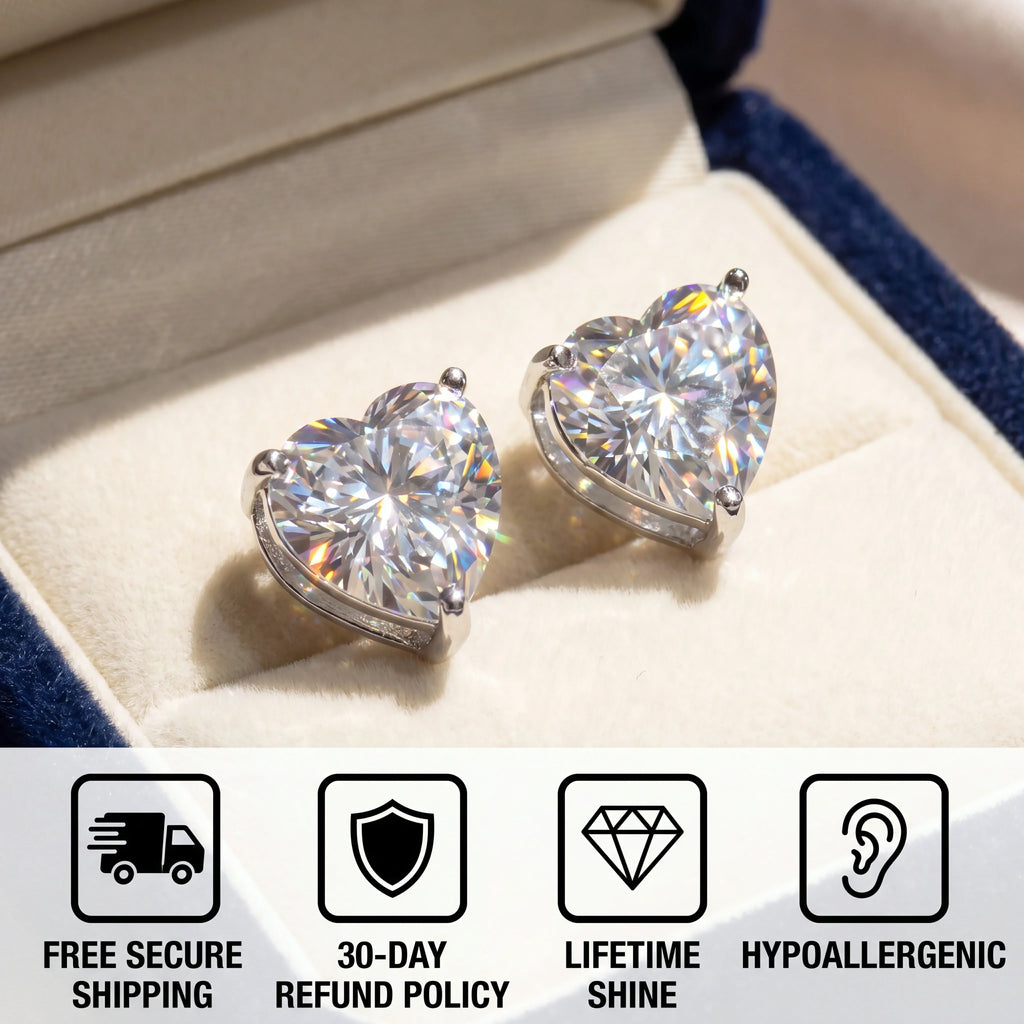 🔥 LAST DAY 90% OFF: Starburst Heart Cut Travel-Safe Flawless Moissanite D-Color VVS1 Stud Earrings in Triple-Gold Plated 925 Silver