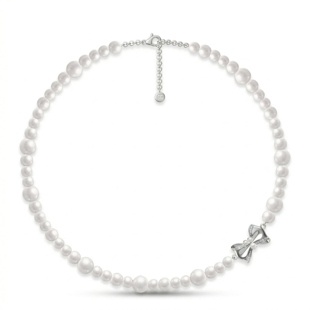 Elegant Pearl Necklace with Silver Butterfly Pendant