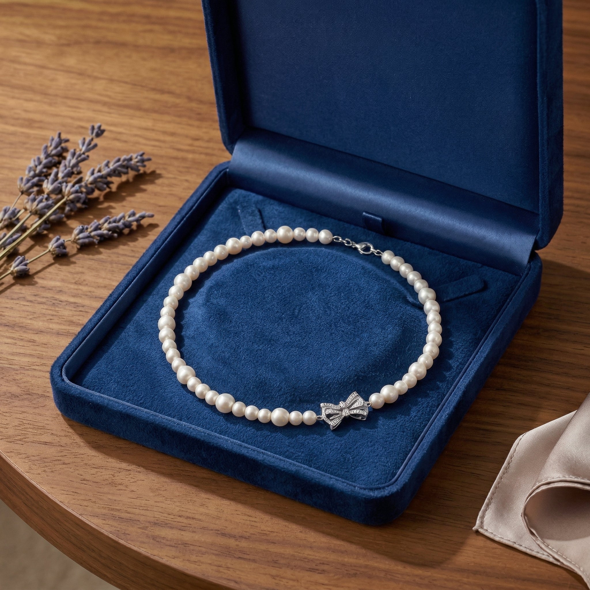 Elegant Pearl Necklace with Silver Butterfly Pendant