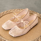 Vintage Lace Mary Jane Flats - Breathable Square Toe Walking Shoes with Elegant Bow Accent | Timeless Comfort for Gentle Steps