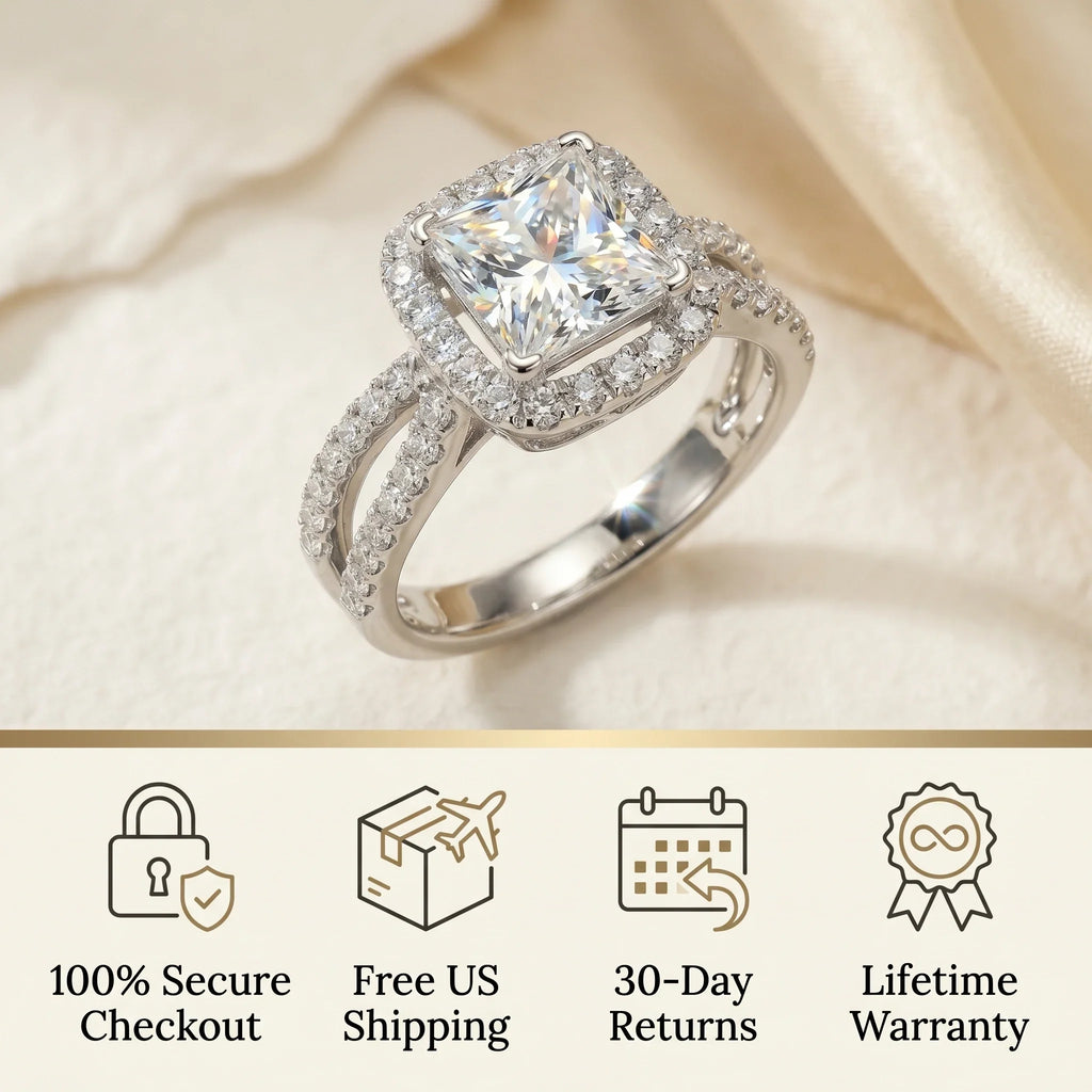 🔥 LAST DAY 90% OFF: Halo Brilliance Travel-Safe Flawless Moissanite Classic Cushion Halo Ring in 925 Sterling Silver
