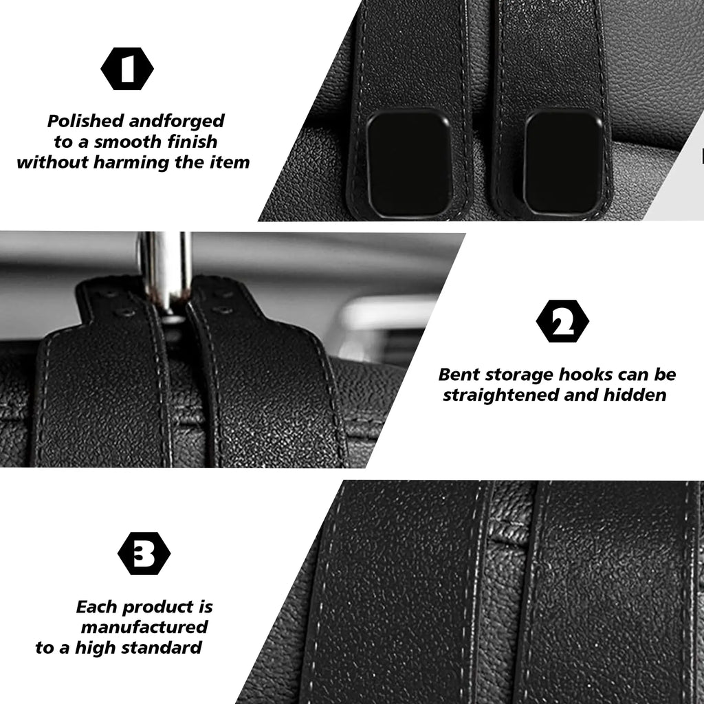 Car Seat Headrest Hooks, Improved Double Hooks for Car Seats to Hold Kids' Toys, Hats, Masks, and Sunglasses, Soft and Gentle Faux Leather