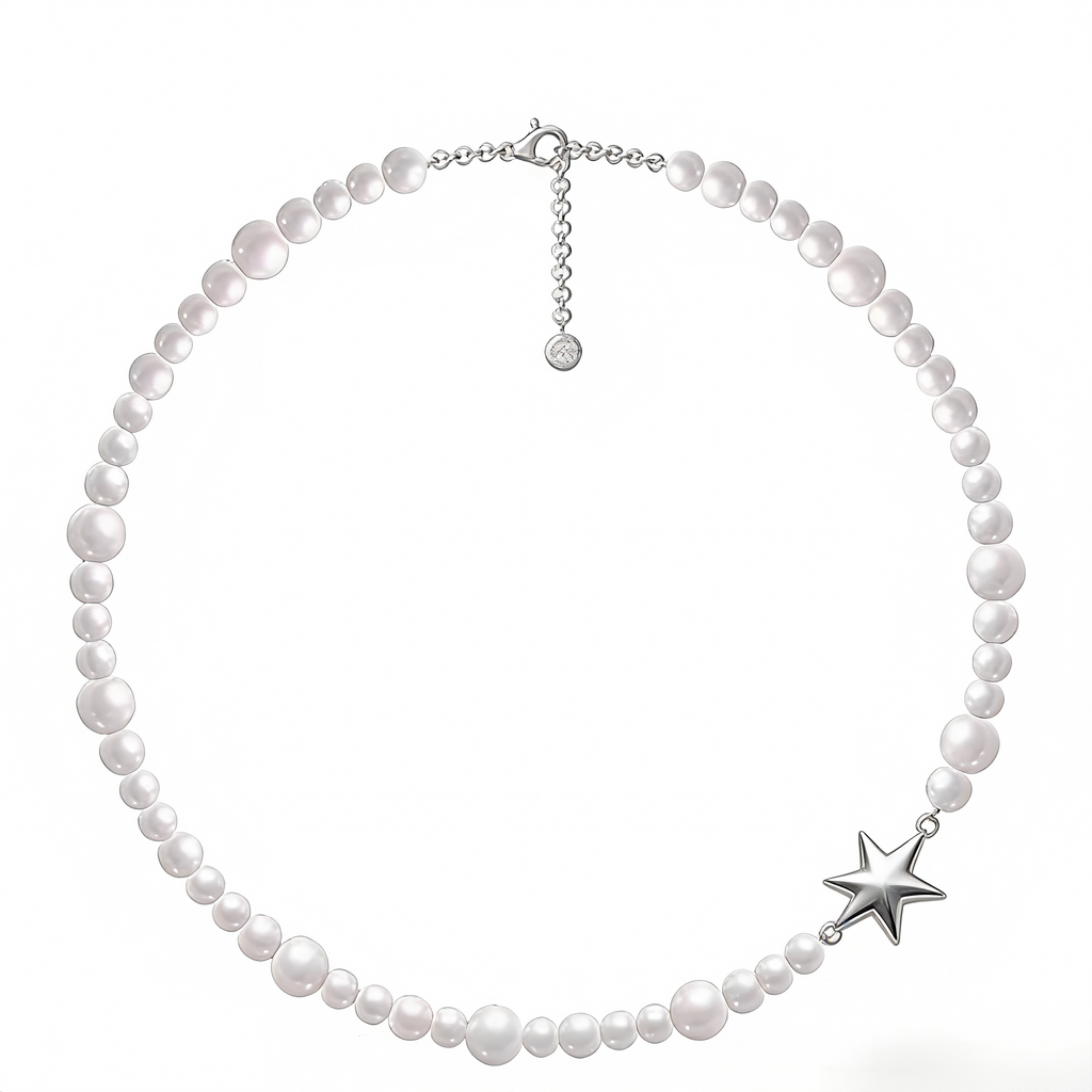 Timeless Pearl Necklace with Silver Star Pendant