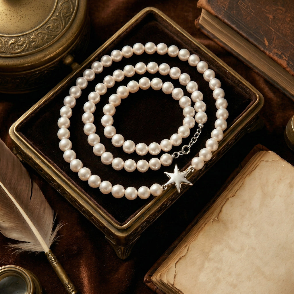 Timeless Pearl Necklace with Silver Star Pendant