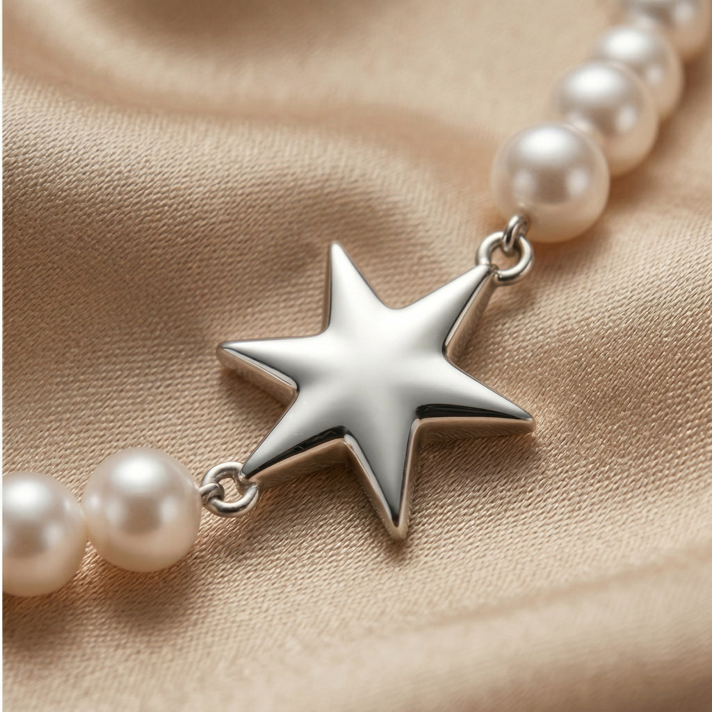 Timeless Pearl Necklace with Silver Star Pendant