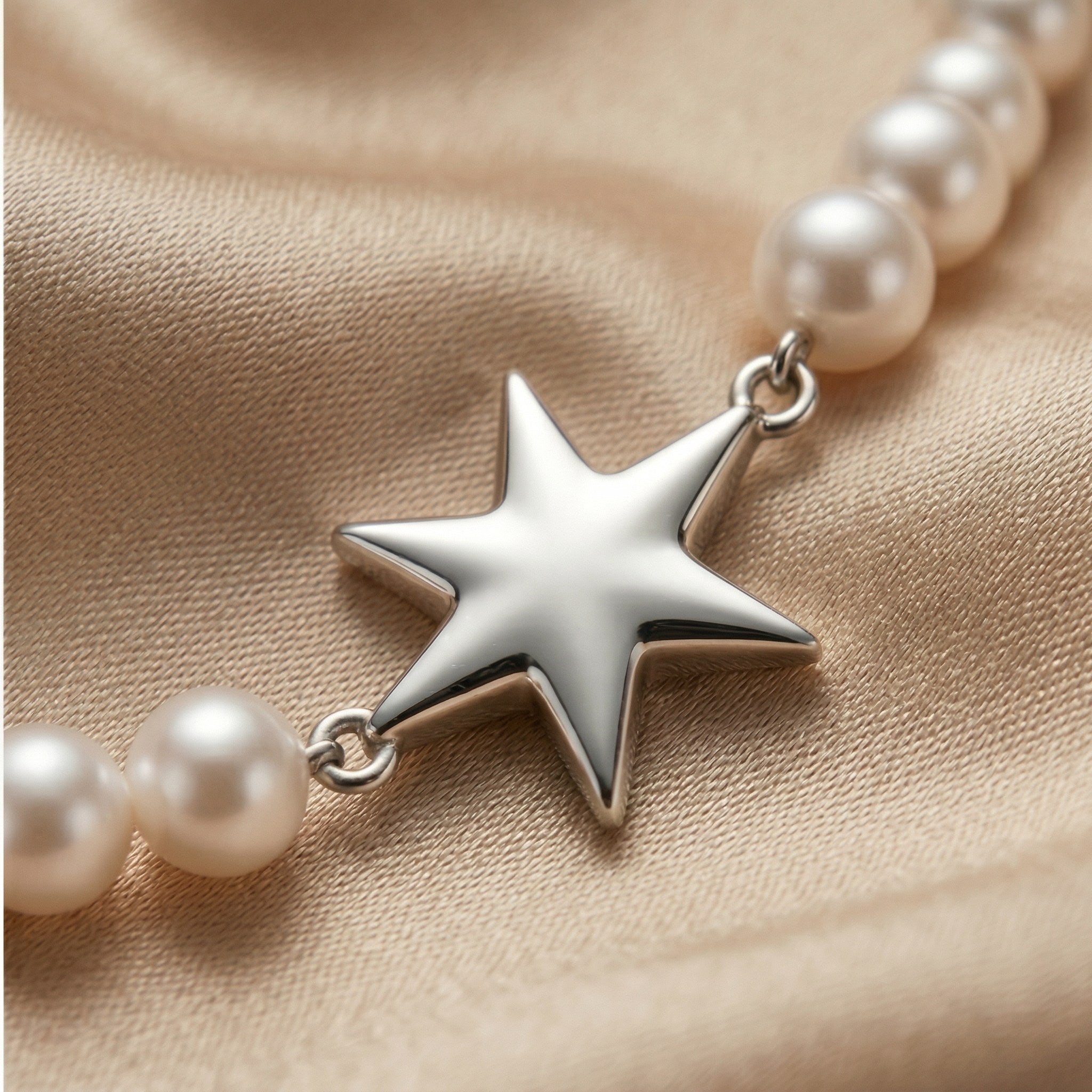 Timeless Pearl Necklace with Silver Star Pendant