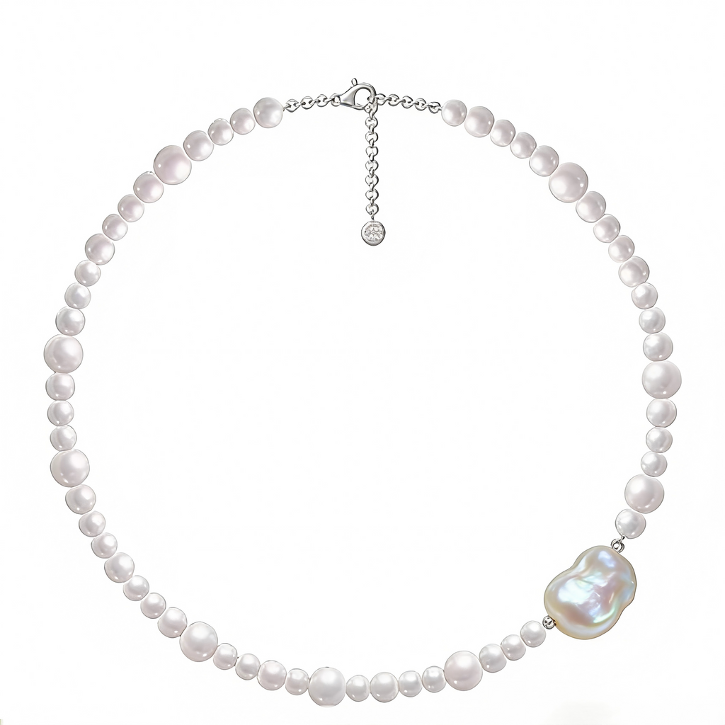 Elegant Pearl Necklace with Baroque Pearl Pendant