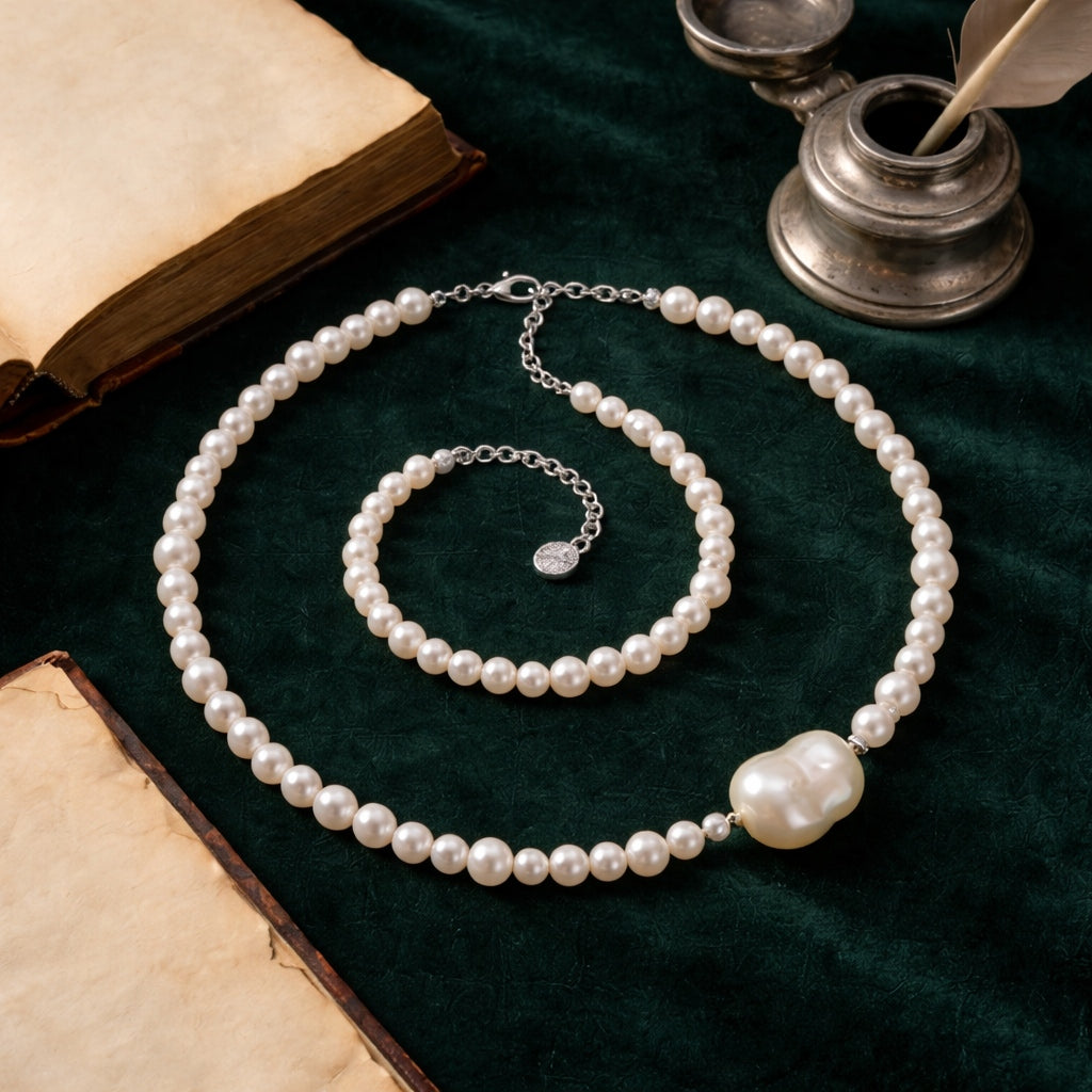 Elegant Pearl Necklace with Baroque Pearl Pendant