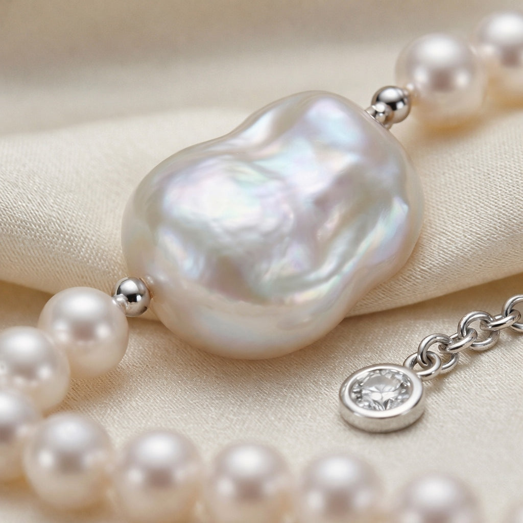 Elegant Pearl Necklace with Baroque Pearl Pendant