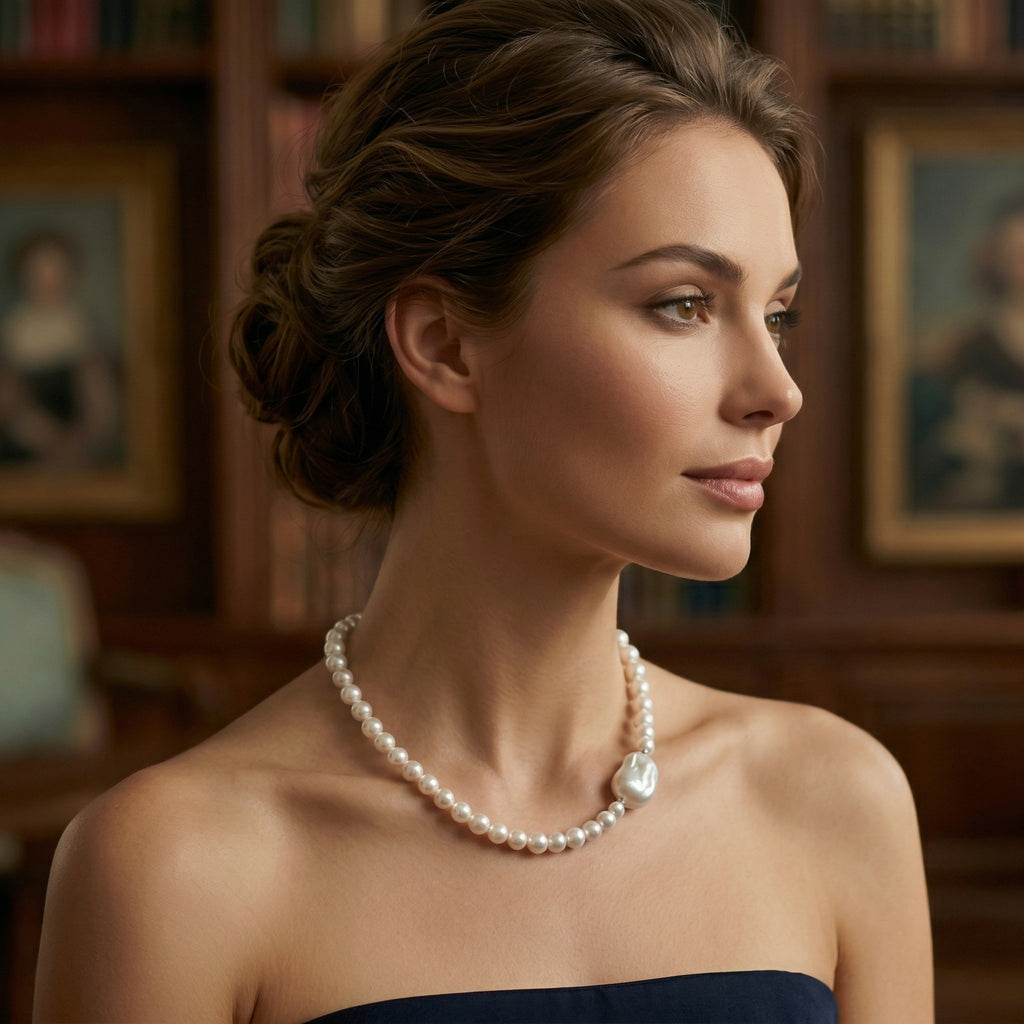 Elegant Pearl Necklace with Baroque Pearl Pendant