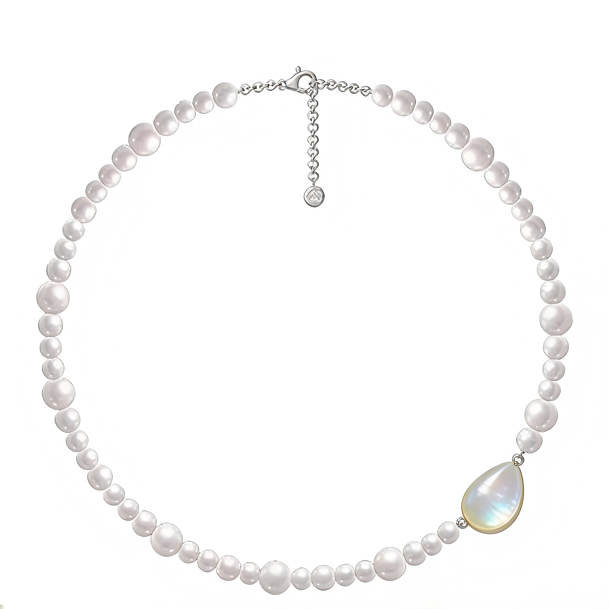Elegant Pearl Necklace with Teardrop Mother-of-Pearl Pendant