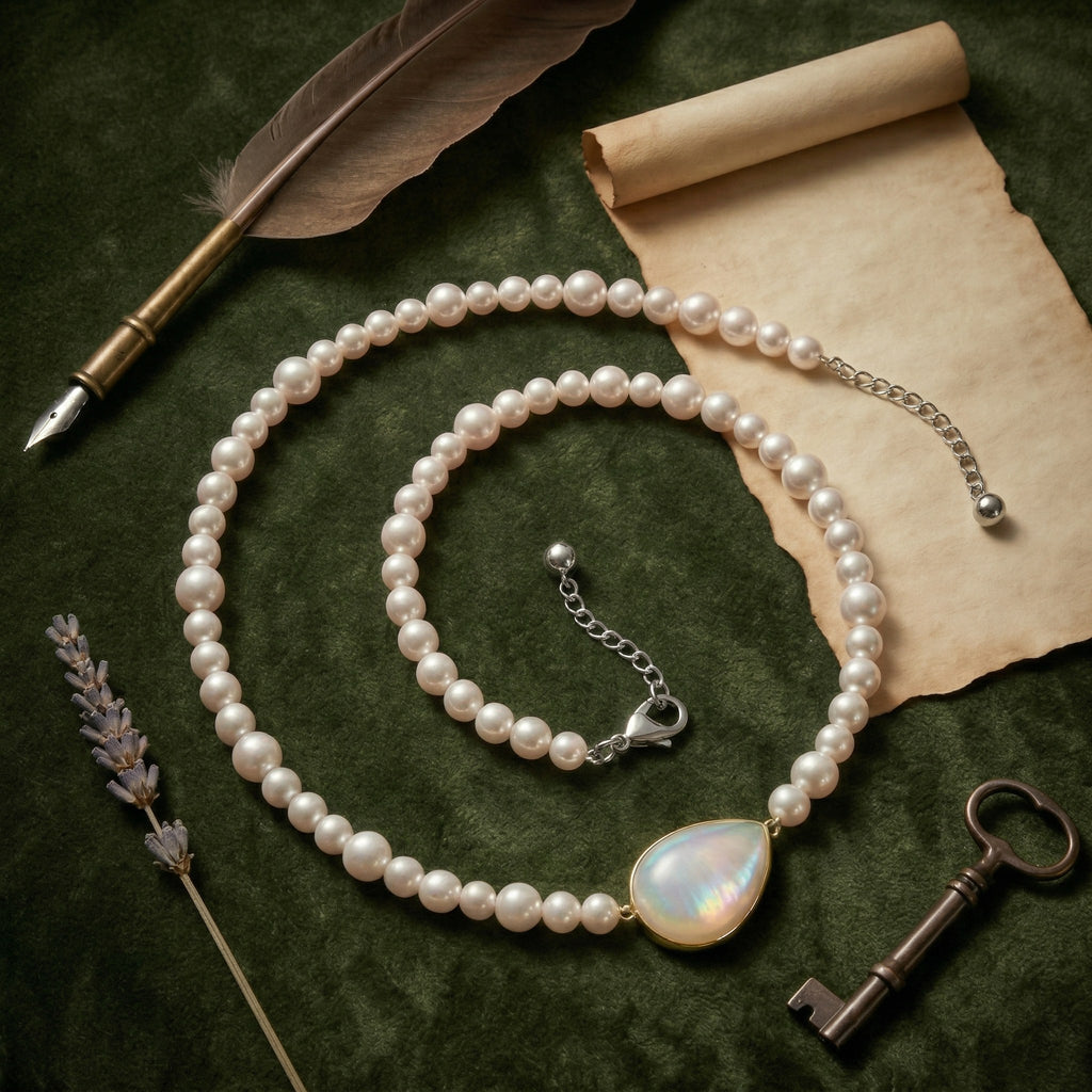 Elegant Pearl Necklace with Teardrop Mother-of-Pearl Pendant