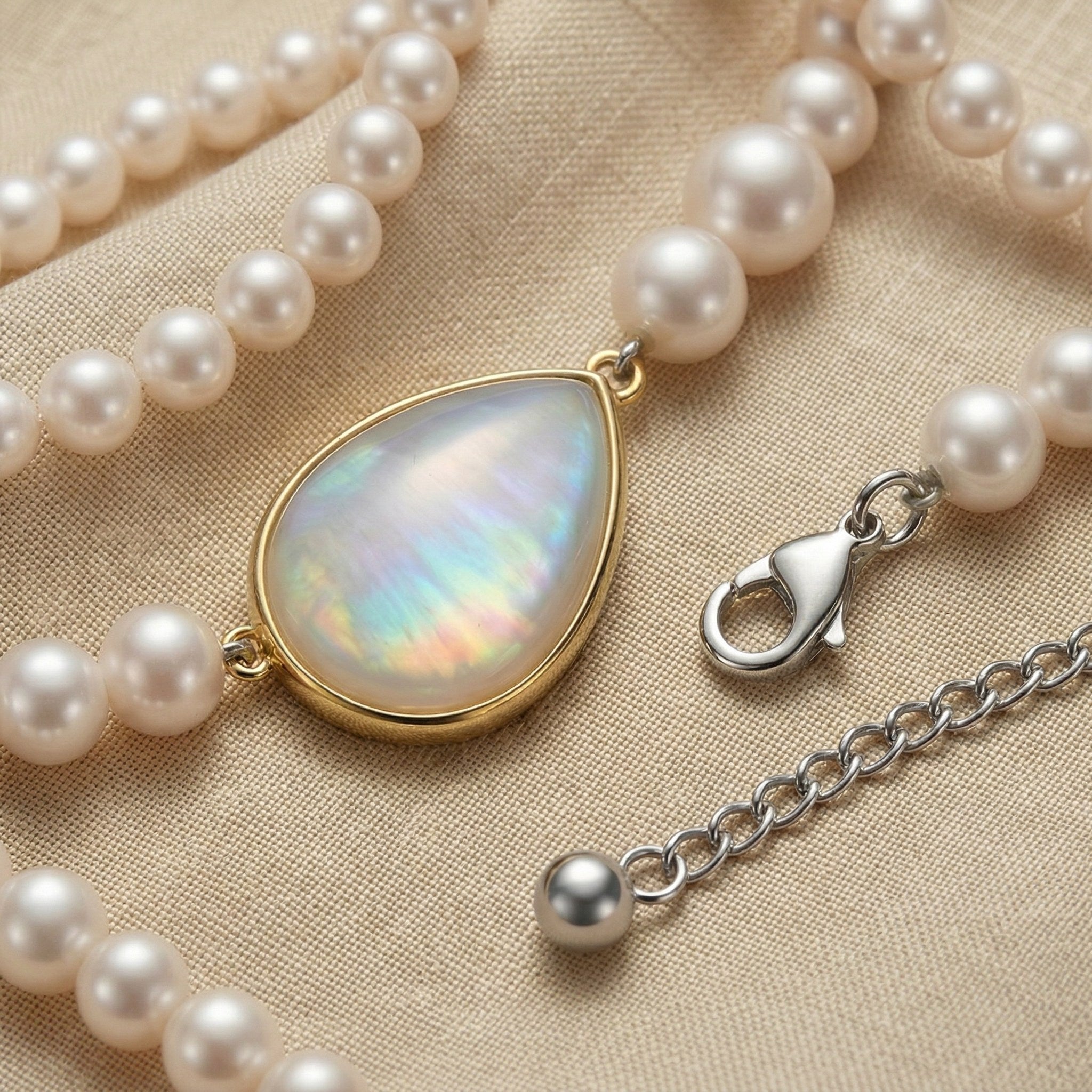 Elegant Pearl Necklace with Teardrop Mother-of-Pearl Pendant