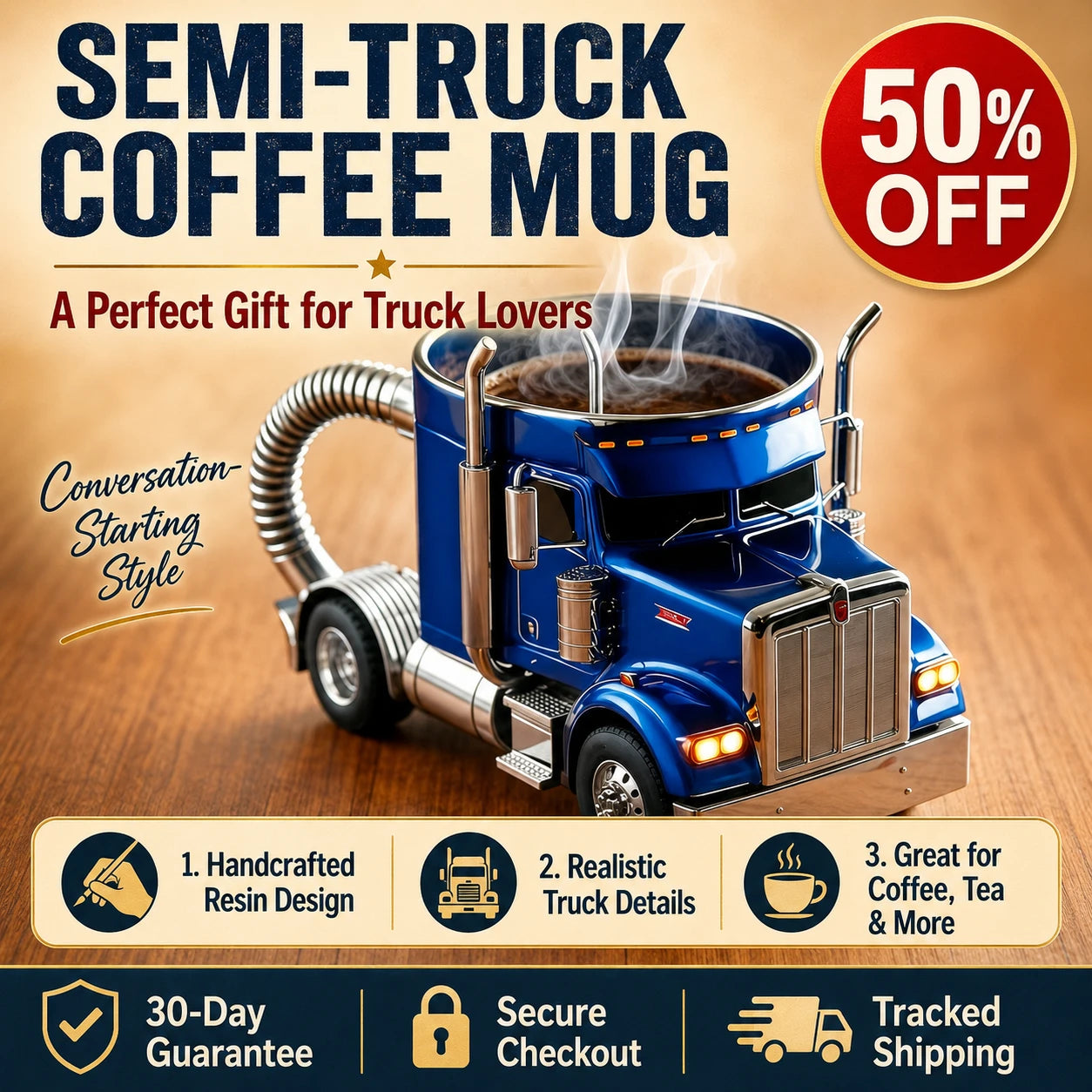 🔥Limited Time 50% OffDurable Semi-Truck Shaped Coffee Mug – Handcrafted Resin Mug for Family & Friends