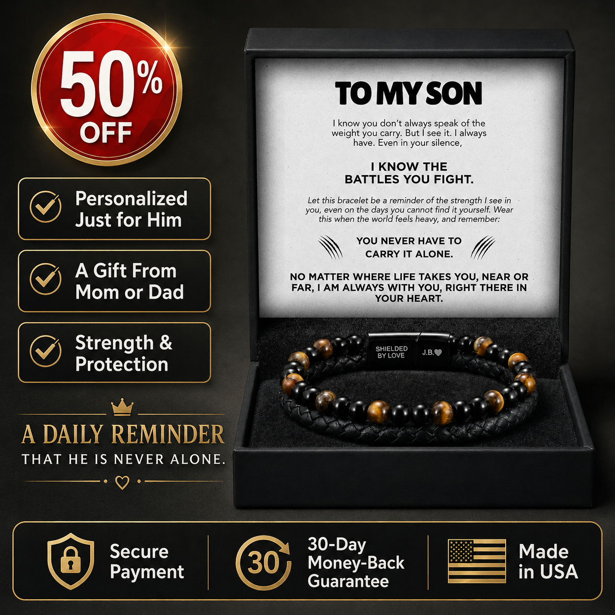 🔥LAST DAY 50% OFF —Engraved Tiger Eye Son Bracelet