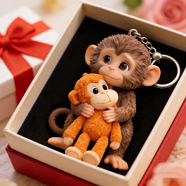 🐵 3D Viral Punch Monkey Keychain — Not Flat💕Fully Handcrafted&Trending