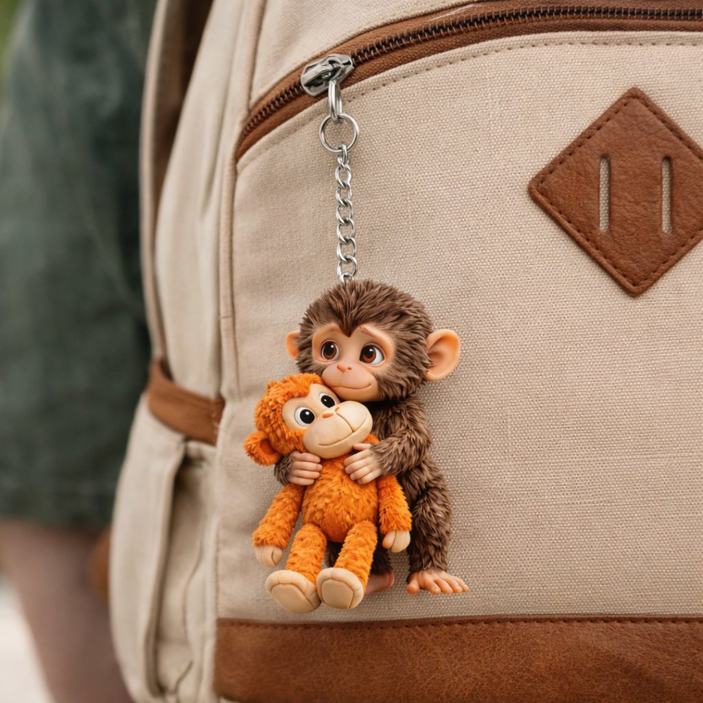 🐵 3D Viral Punch Monkey Keychain — Not Flat💕Fully Handcrafted&Trending