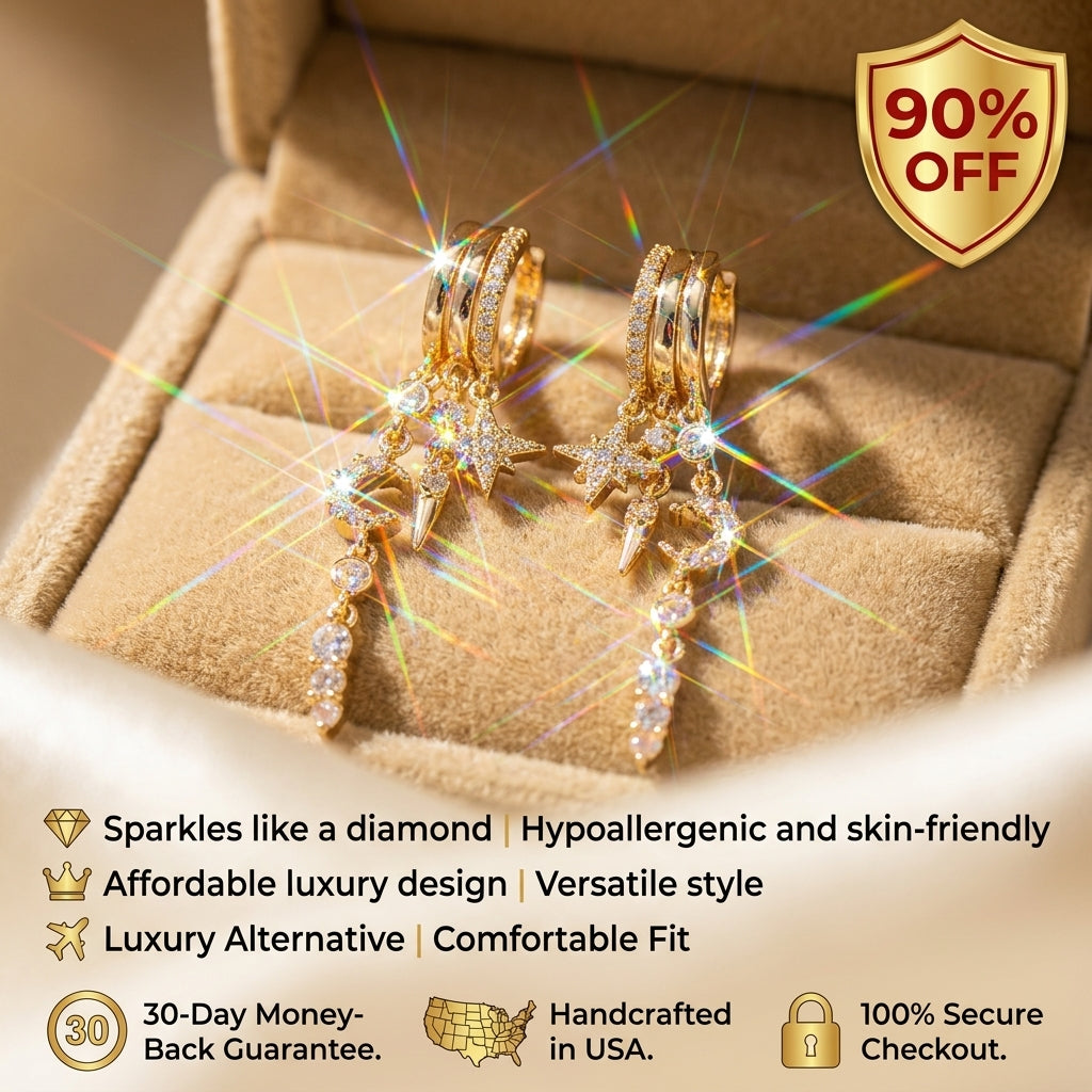Celestial Elegance: Handmade Lab-Grown Diamond Star & Moon Drop Earrings