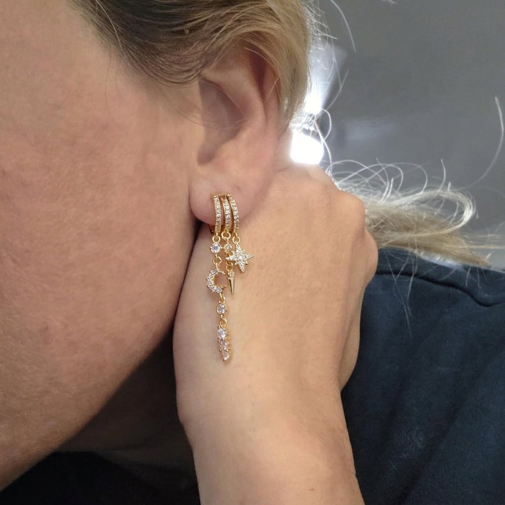 Celestial Elegance: Handmade Lab-Grown Diamond Star & Moon Drop Earrings